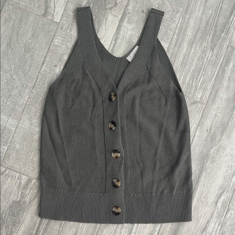 LOFT Green/Gray Button-Front Knit Tank